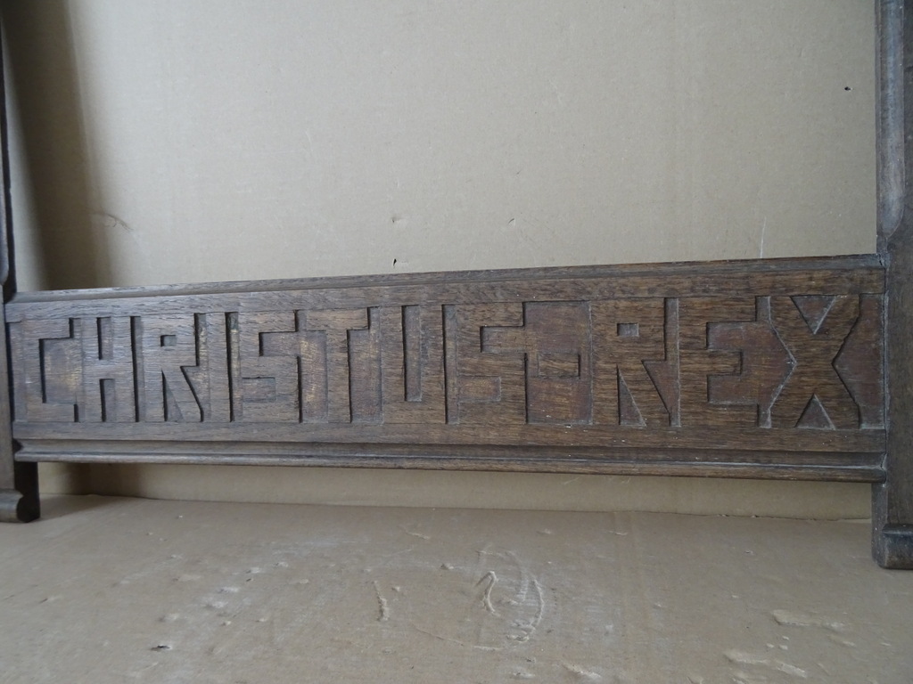 Antieke houten lijst Christus Rex 77x121cm - Afbeelding 7