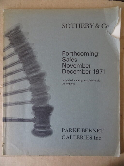 Sotheby & Co Forthcoming Sales November December 1971