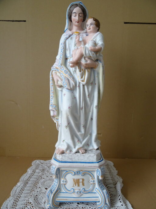 Antiek porseleinen Mariabeeld de Moeder Gods 53cm