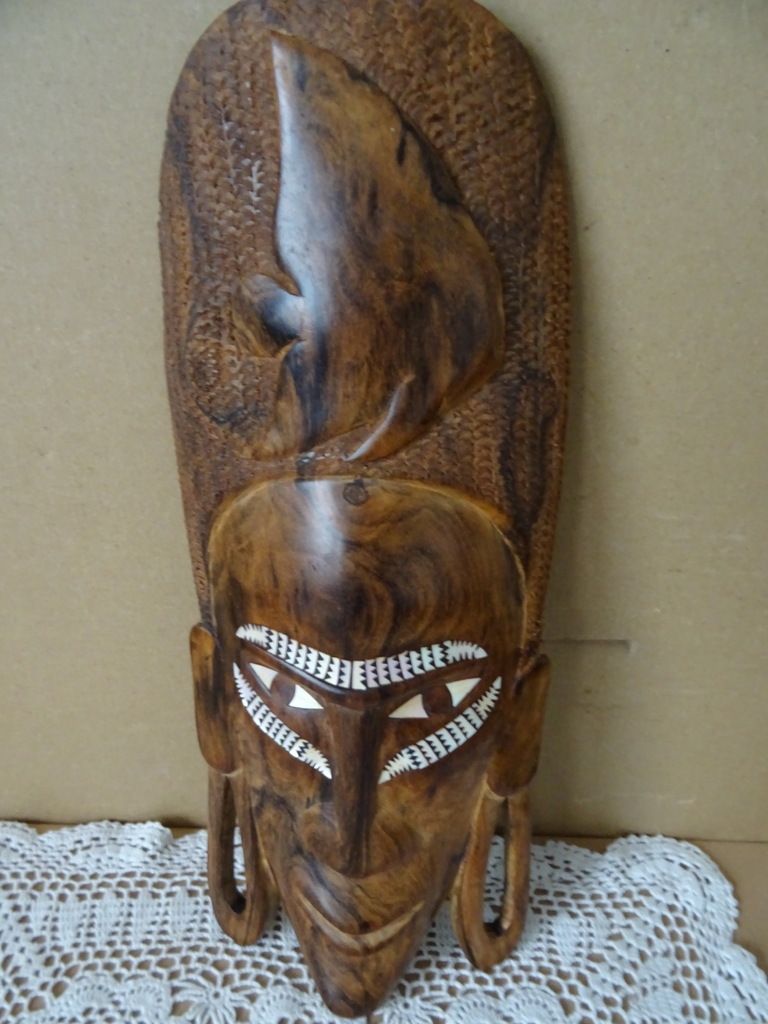 Houten masker Kenia met parelmoer 32cm - Afbeelding 2