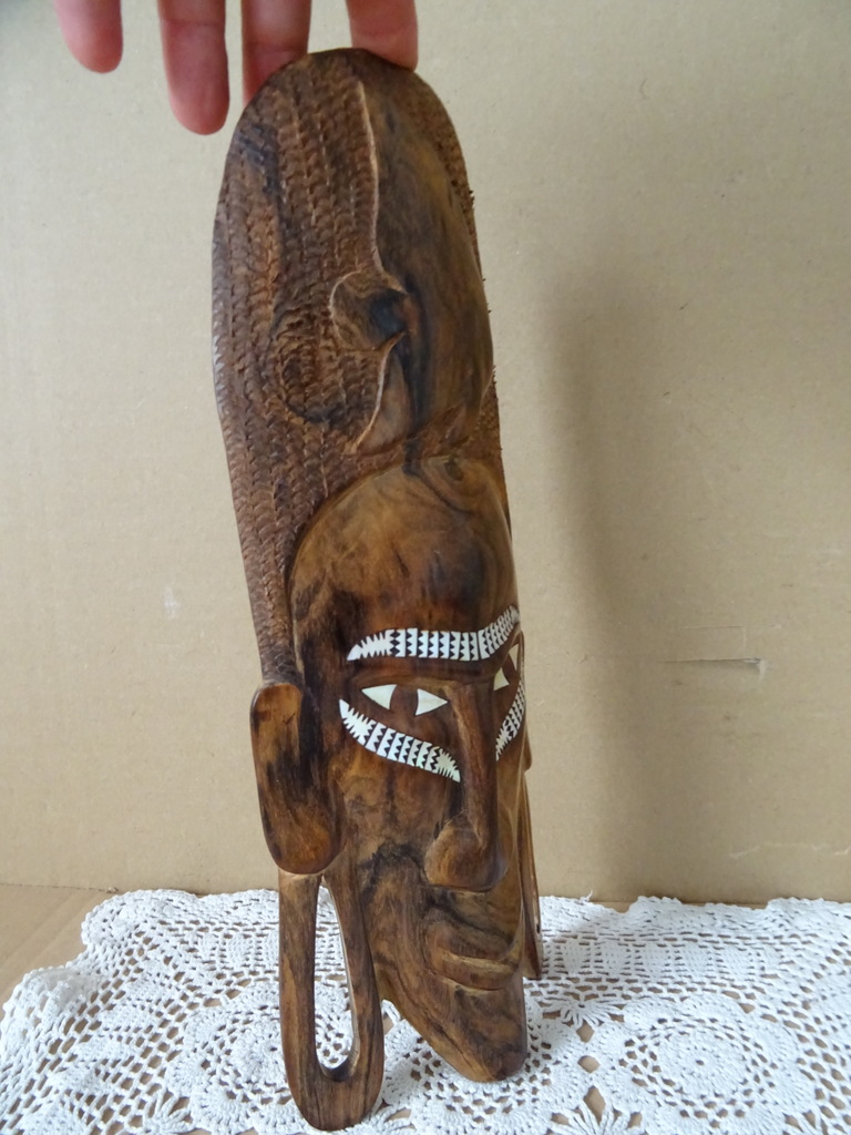 Houten masker Kenia met parelmoer 32cm - Afbeelding 6