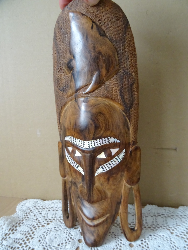 Houten masker Kenia met parelmoer 32cm - Afbeelding 7