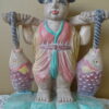 Vintage Chinees houten beeld kind met vissen 29cm