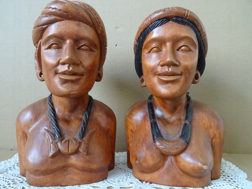 Inheemse houten beelden man en vrouw Filipijnen 21cm - Afbeelding 2