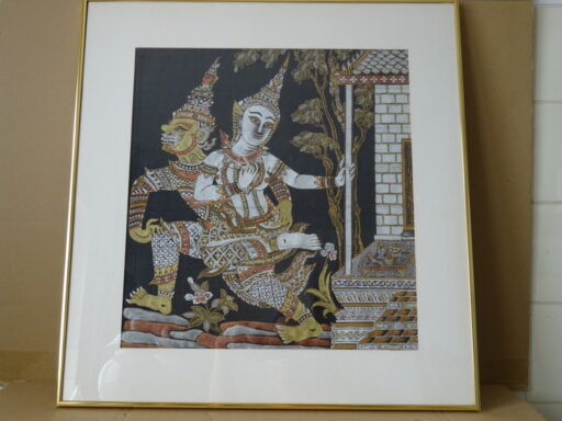 Vintage Thaise zijdeschildering in luxe omlijsting 56x59cm