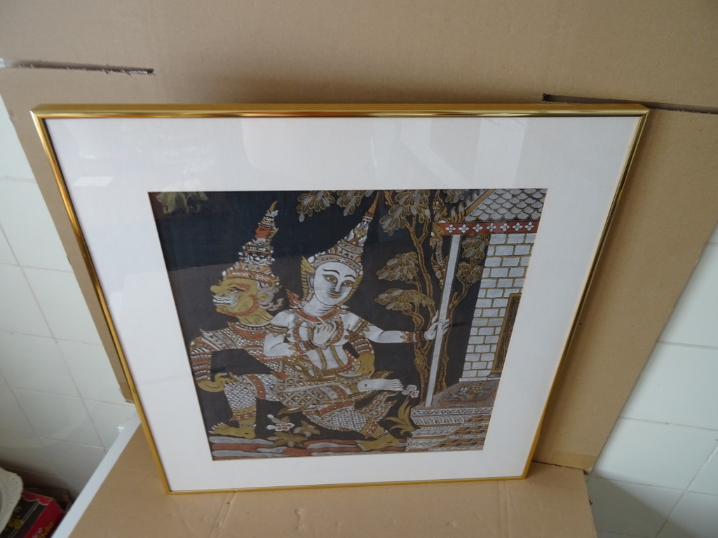 Vintage Thaise zijdeschildering in luxe omlijsting 56x59cm - Afbeelding 12