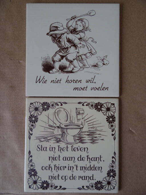 Vintage tegels met spreuk o.a. Mosa 19 euro per stuk