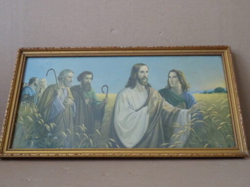 Vintage prent Jezus Christus in het korenveld 40x21cm