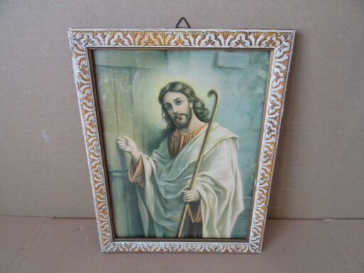 Alternative view of Vintage prent Jezus Christus op deur kloppend 21x27cm