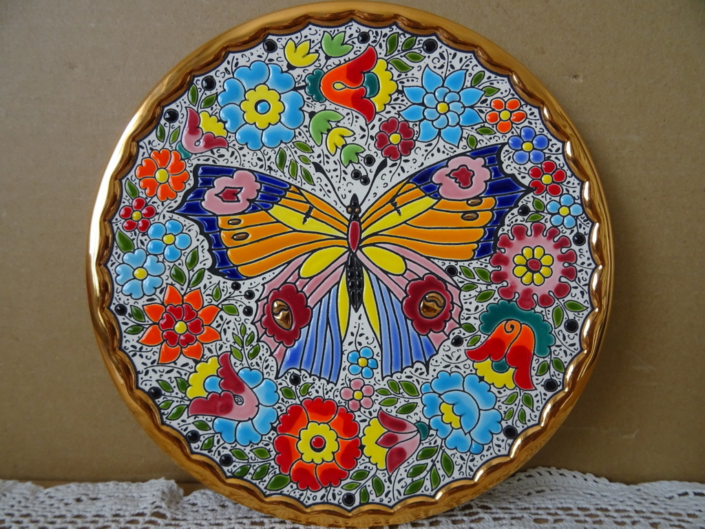 Vintage rijkelijk verguld wandbord Cearco Spain 21cm - Afbeelding 2