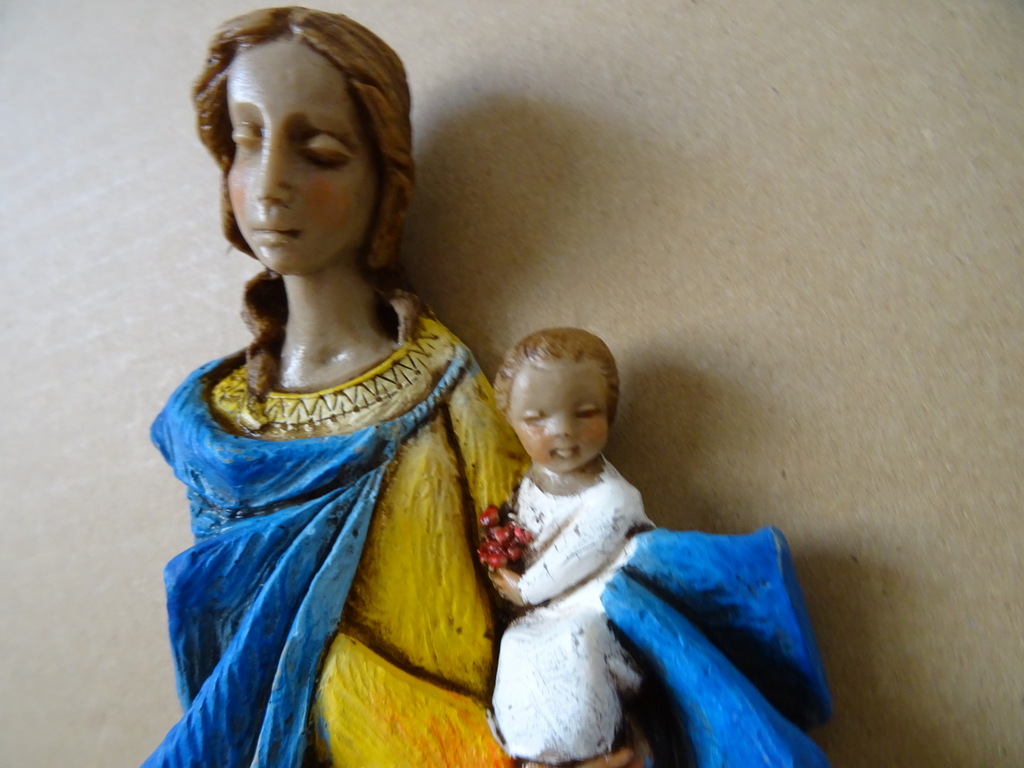 Vintage wand Mariabeeldje de Moeder Gods 25cm - Afbeelding 4