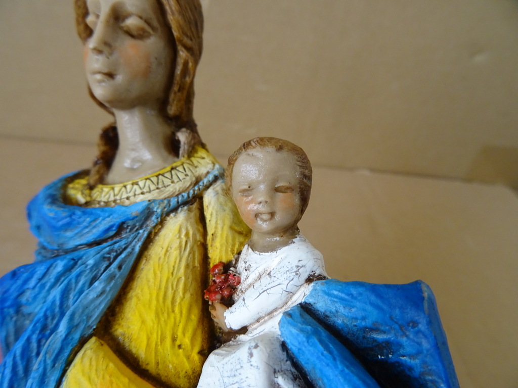 Vintage wand Mariabeeldje de Moeder Gods 25cm - Afbeelding 8