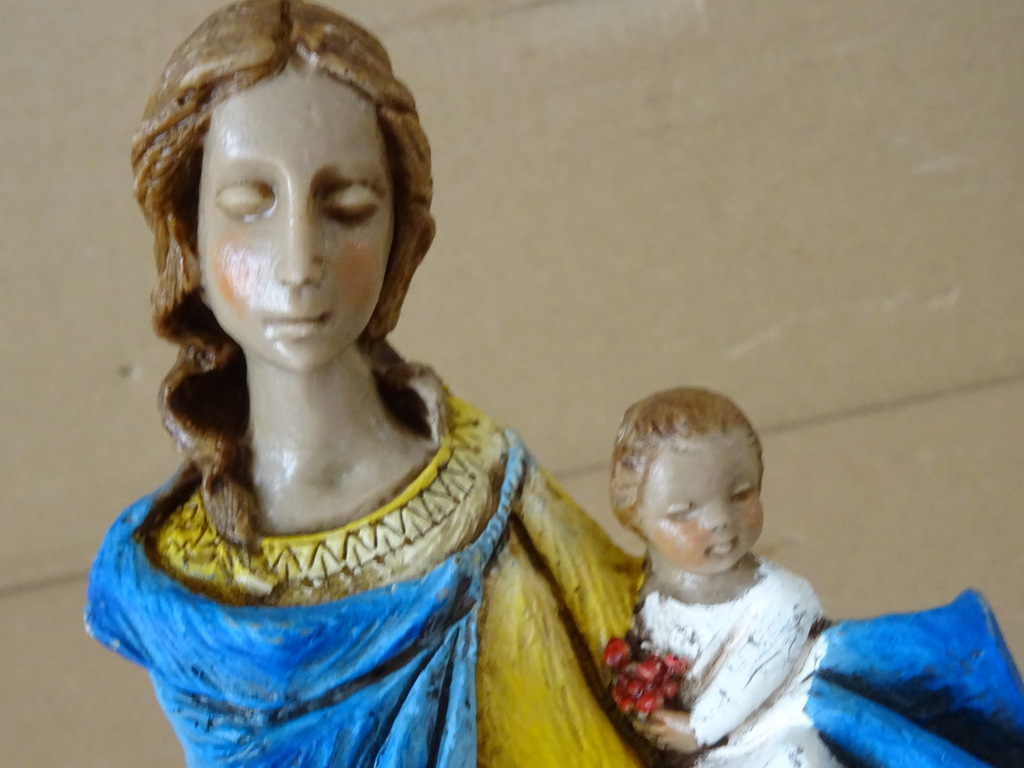 Vintage wand Mariabeeldje de Moeder Gods 25cm - Afbeelding 9