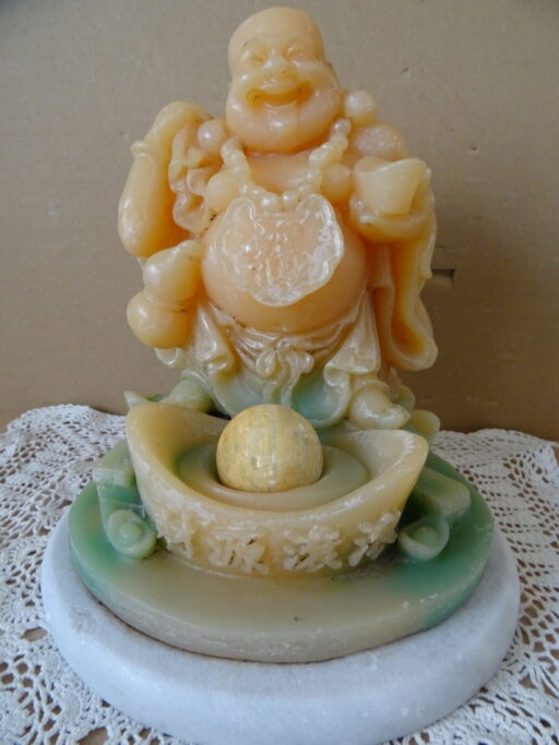 Vintage Chinees Boeddhabeeld calciet steen 22cm