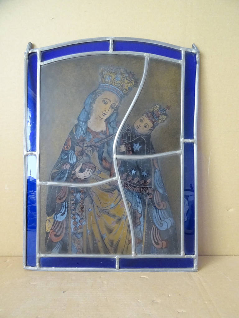 Antiek glas in lood Heilige Maria Sterre der Zee 32x43cm met los hoekje - Afbeelding 12