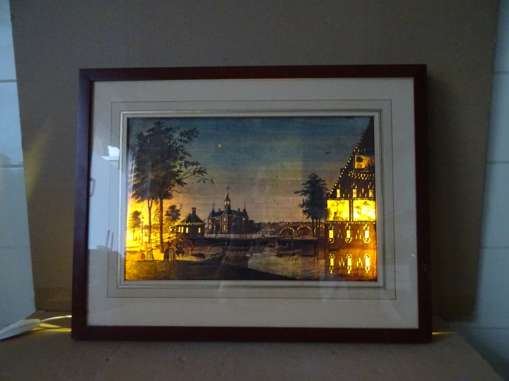 Antieke ets of opticaprent met verlichting De Leidsepoort te Amsterdam