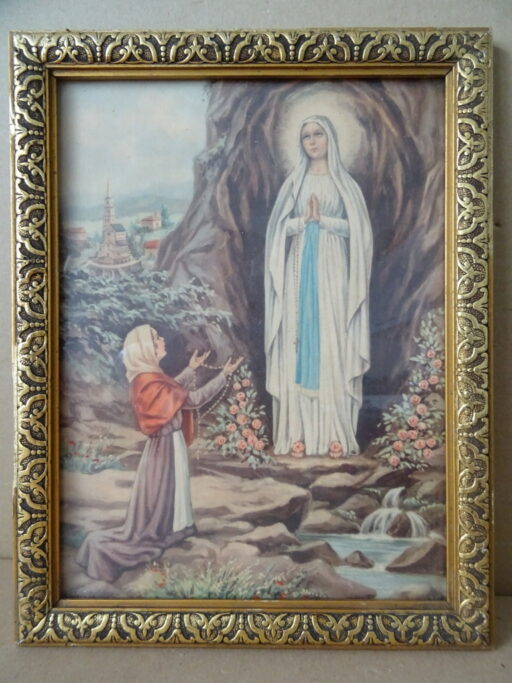 Vintage prent Heilige Maria en Bernadette 21x27cm