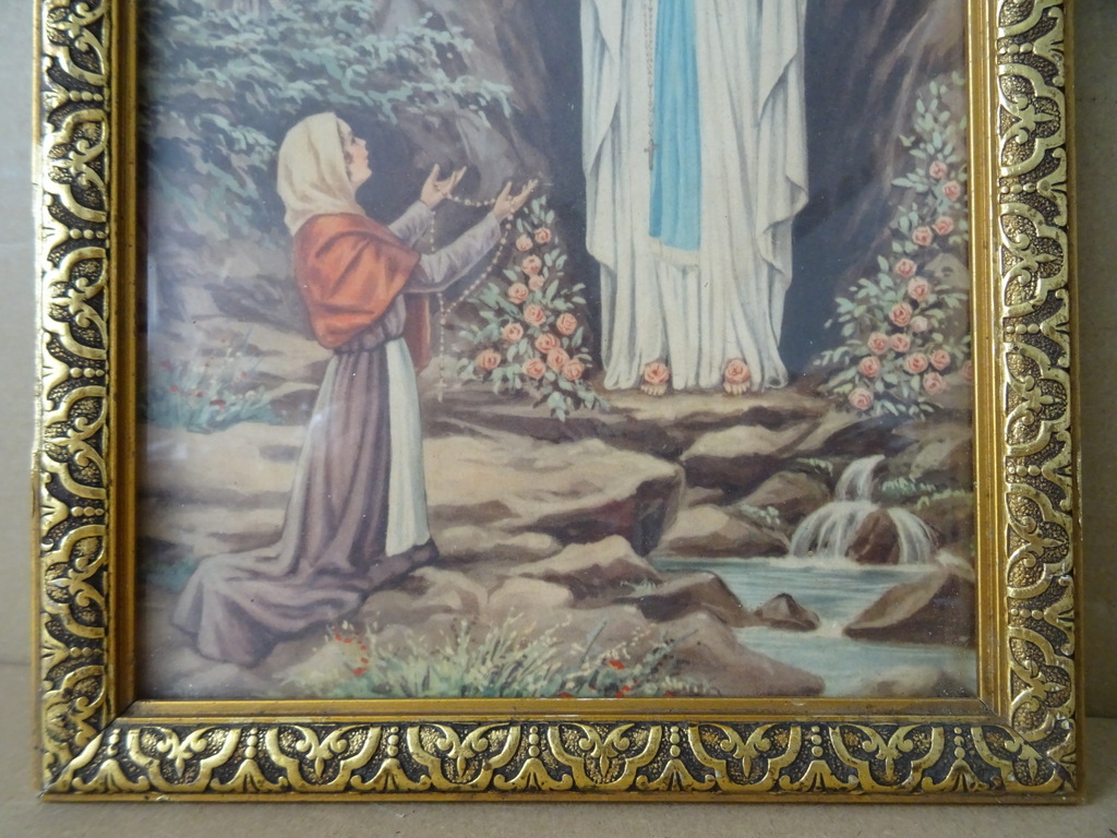 Vintage prent Heilige Maria en Bernadette 21x27cm - Afbeelding 3