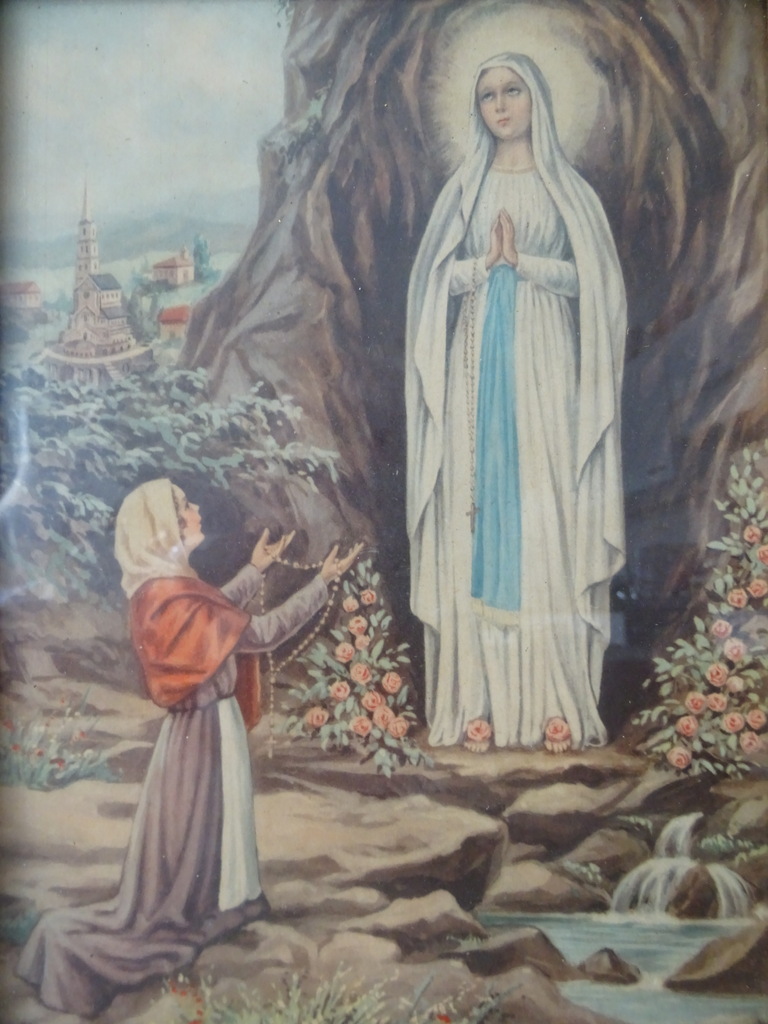Vintage prent Heilige Maria en Bernadette 21x27cm - Afbeelding 4