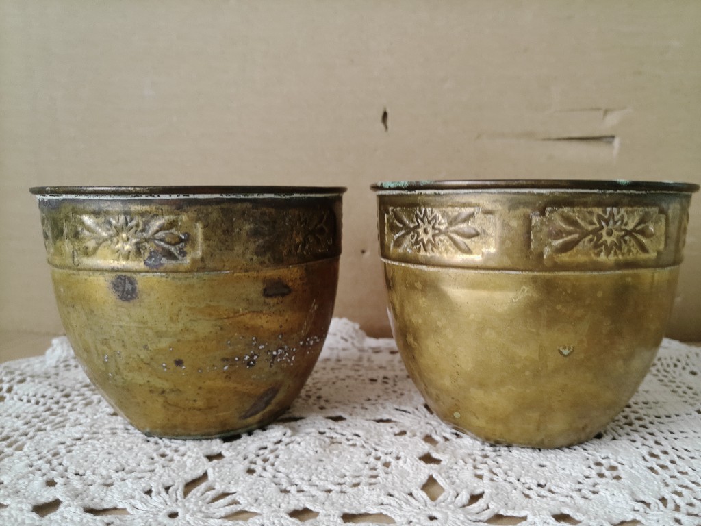 Antieke koperen bloempotjes 8cm hoog - Afbeelding 7
