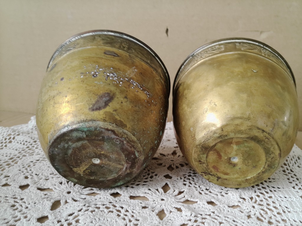 Antieke koperen bloempotjes 8cm hoog - Afbeelding 9