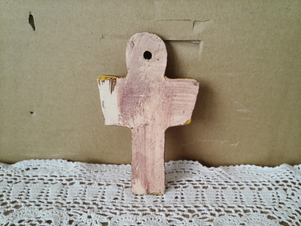 Vintage aardewerk kruisbeeld Art deco stijl 12cm wandkruisje - Afbeelding 5