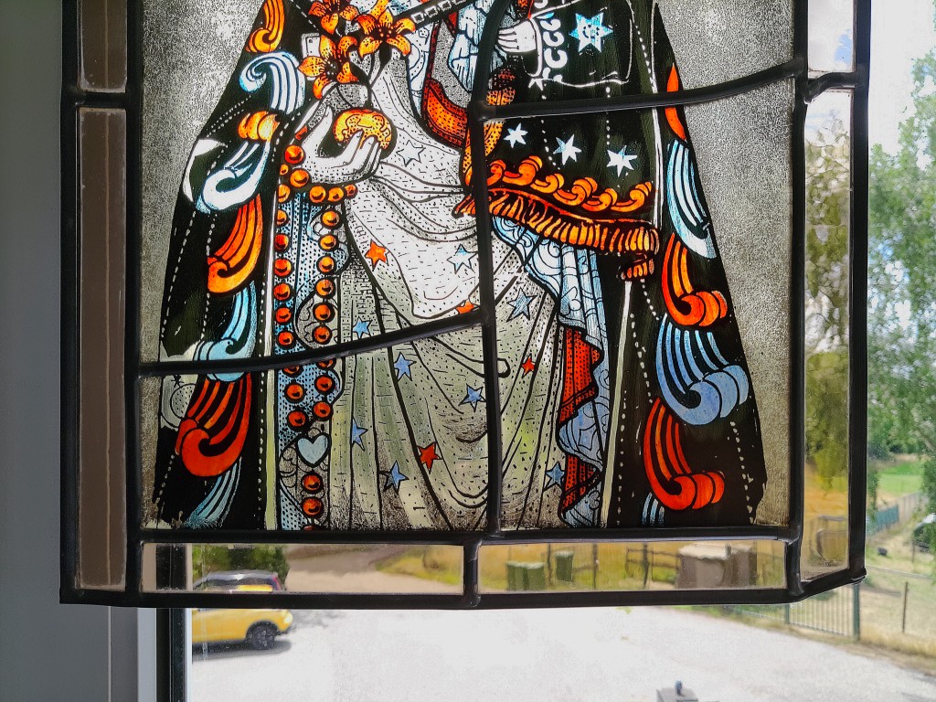 Antiek glas in lood Heilige Maria Sterre der Zee 32x42cm - Afbeelding 5