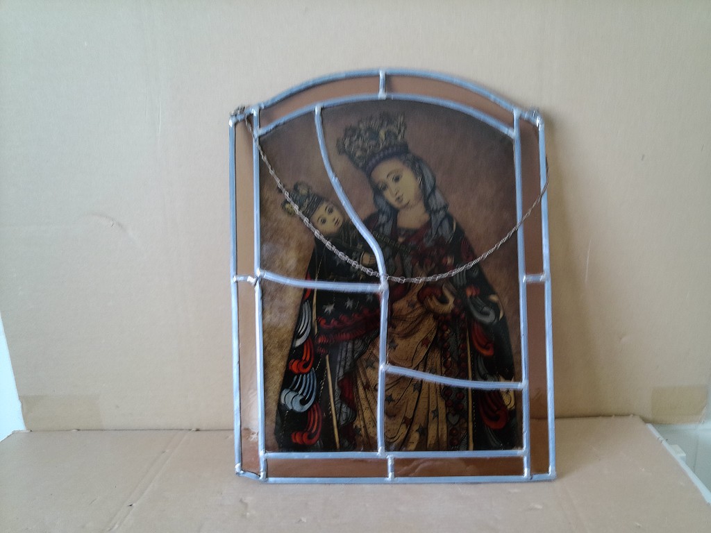 Antiek glas in lood Heilige Maria Sterre der Zee 32x42cm - Afbeelding 14