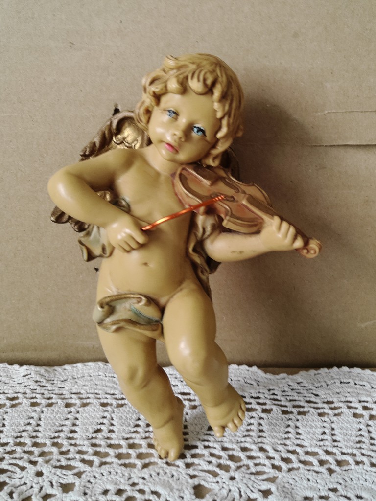 Vintage wandbeeld engel met viool Simonelli Fontanini 15cm