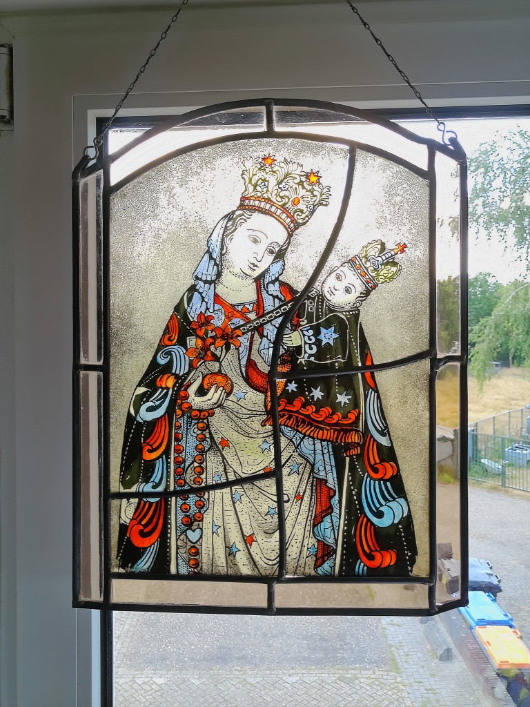 Antiek glas in lood Heilige Maria Sterre der Zee 32x42cm - Afbeelding 20