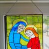 Antiek of vintage glas in lood Maria en Jezus 25x30cm