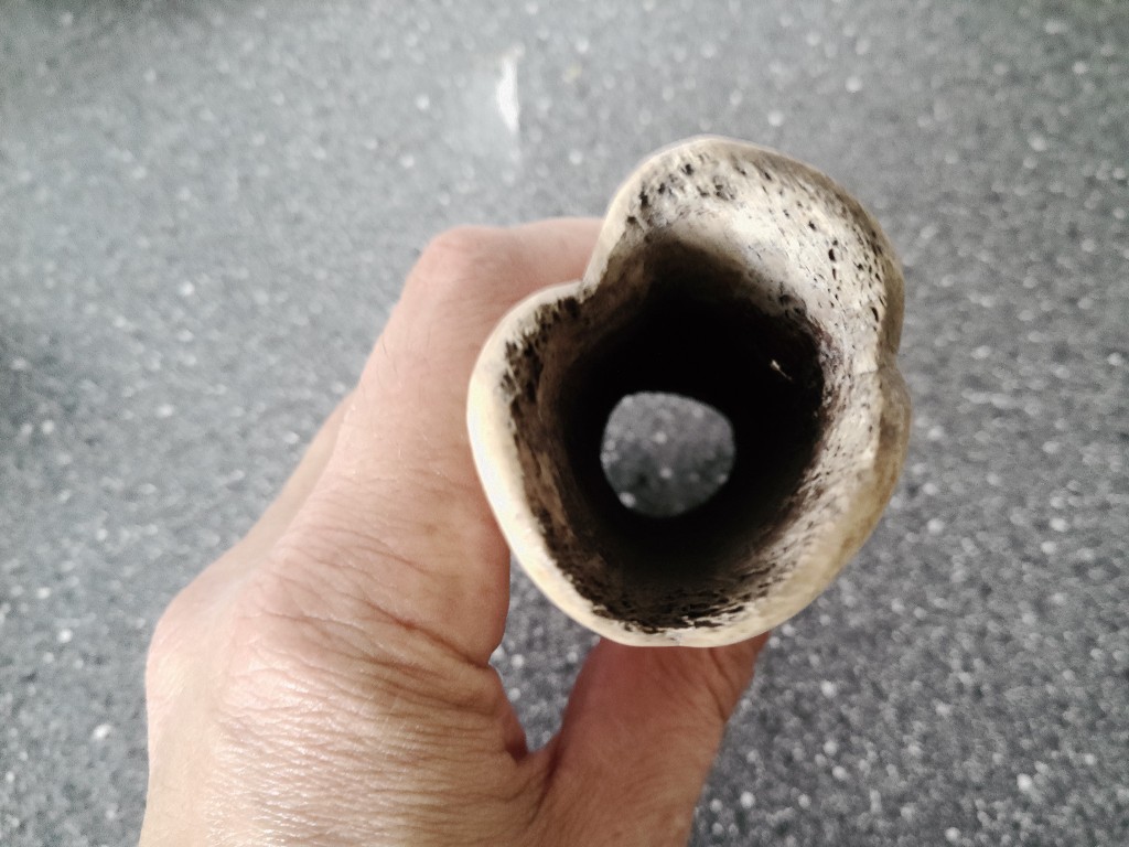 Afrikaans ceremonieel beeld van been driekoppig 16cm - Afbeelding 3