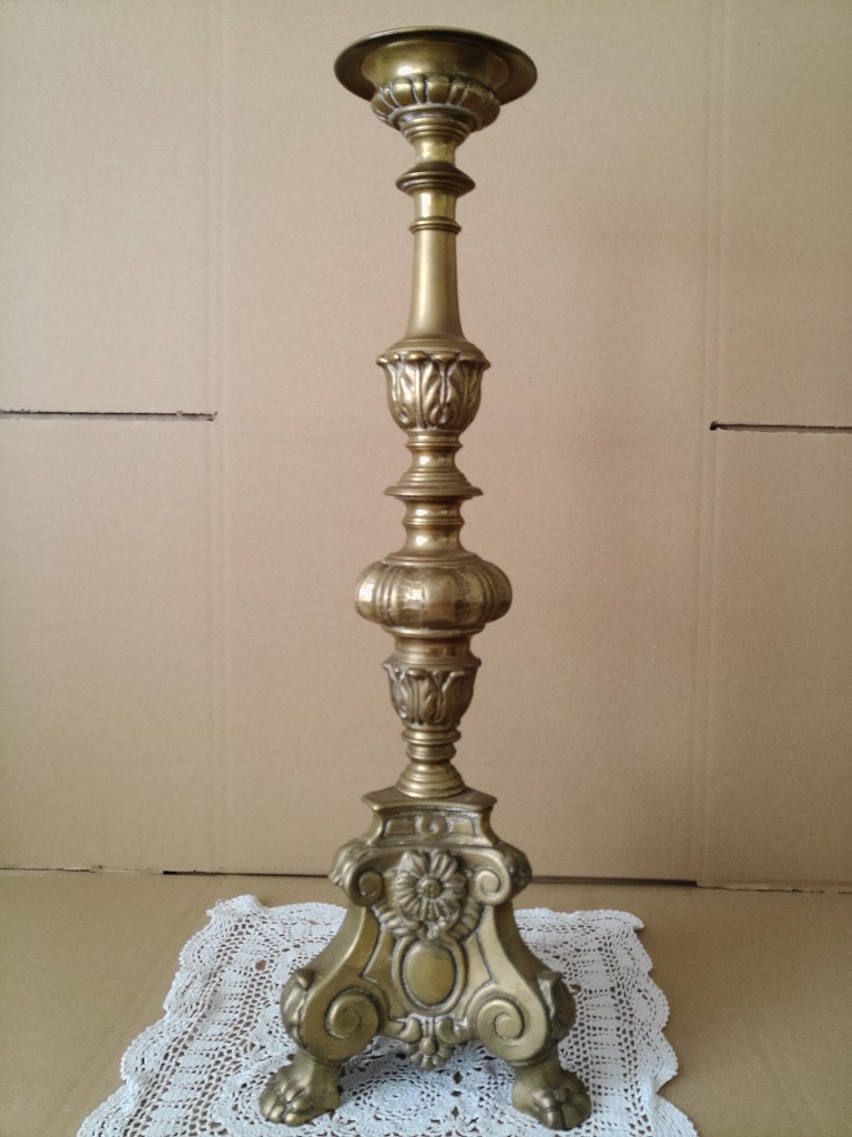 Antieke koperen kandelaar kerkkandelaar barok stijl 62cm