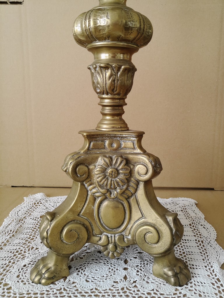 Antieke koperen kandelaar kerkkandelaar barok stijl 62cm - Afbeelding 3