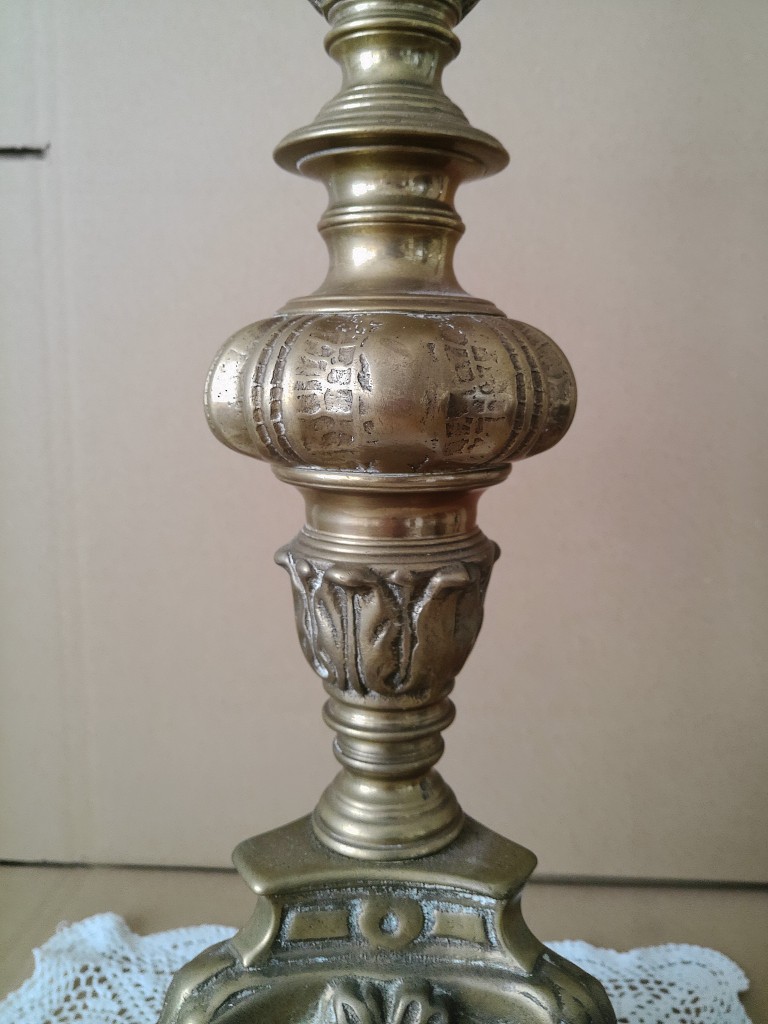 Antieke koperen kandelaar kerkkandelaar barok stijl 62cm - Afbeelding 4