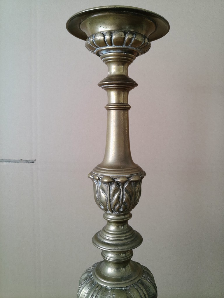 Antieke koperen kandelaar kerkkandelaar barok stijl 62cm - Afbeelding 5