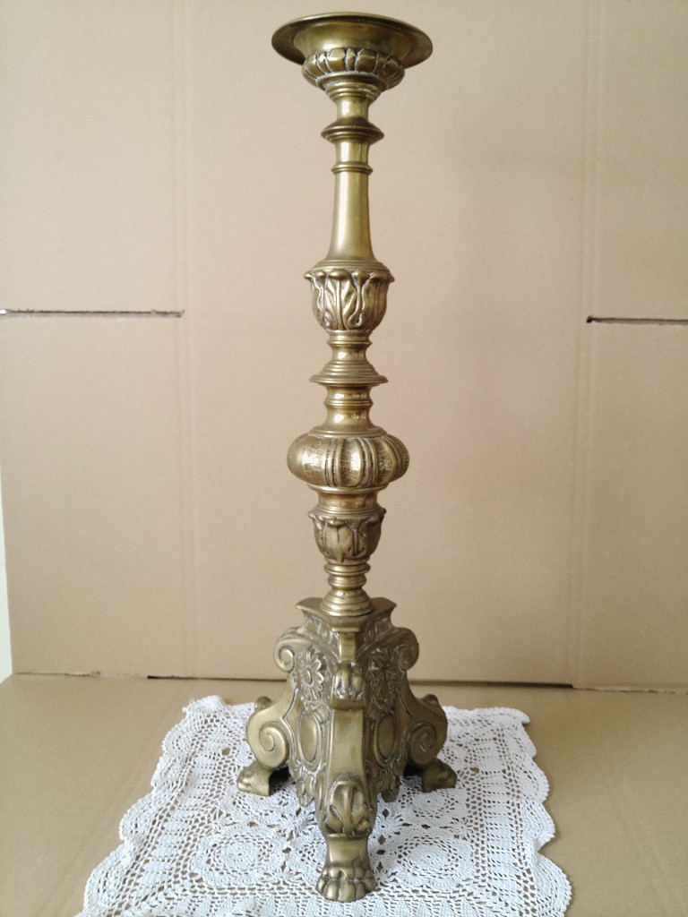 Antieke koperen kandelaar kerkkandelaar barok stijl 62cm - Afbeelding 8