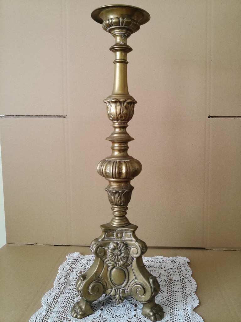 Antieke koperen kandelaar kerkkandelaar barok stijl 62cm - Afbeelding 10