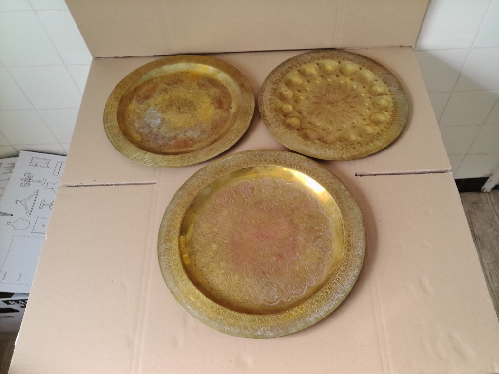 Set koperen Marokkaanse dienbladen theebladen 39cm en 35cm - Afbeelding 10