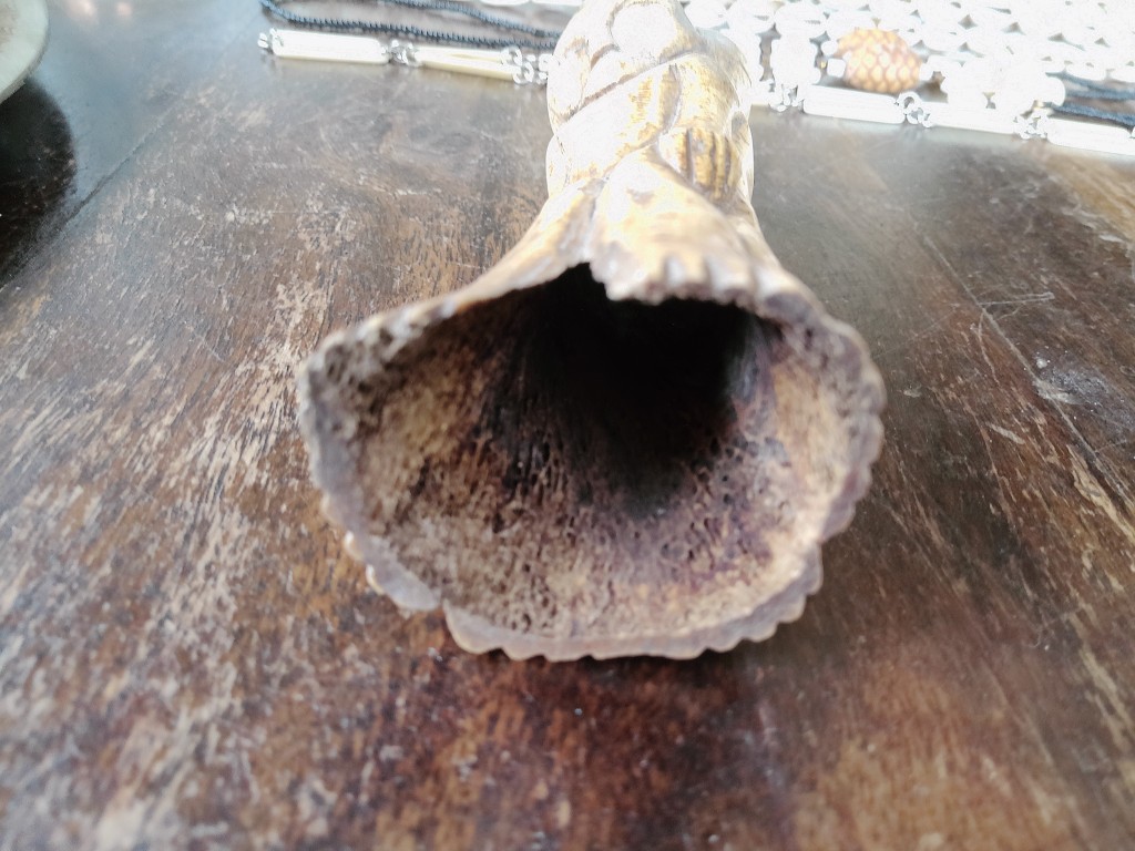 Afrikaans ceremonieel beeld van been driekoppig 16cm - Afbeelding 18