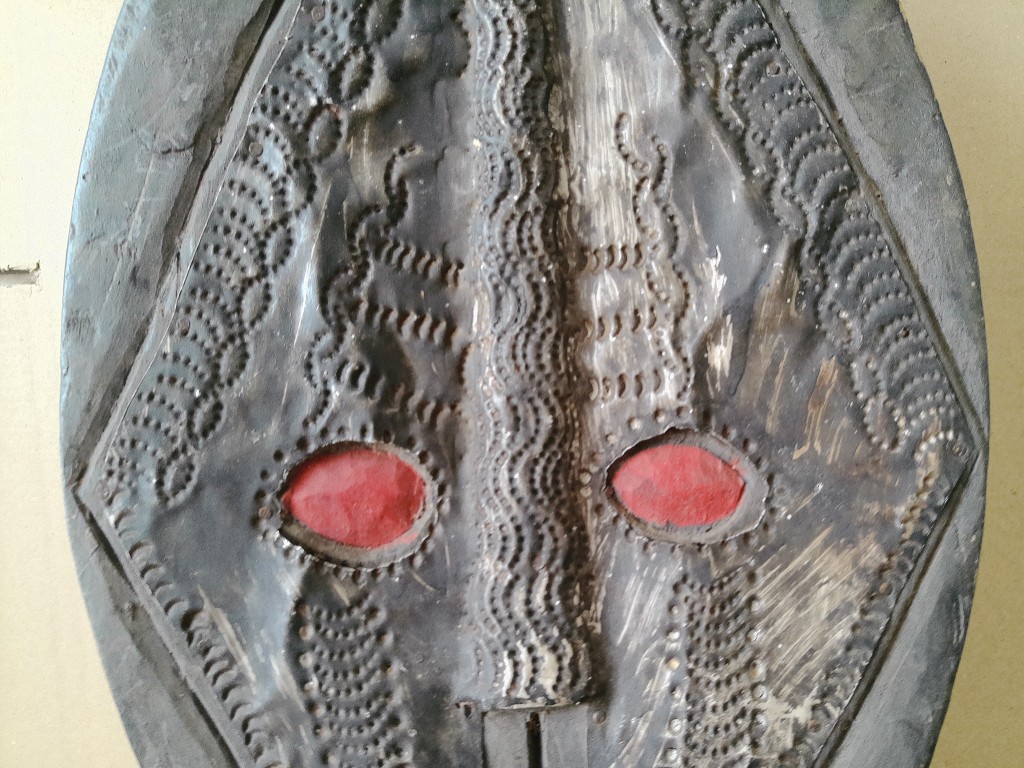 Luba masker beeld met kraanvogel en koperbeslag 52cm D.R. Congo - Afbeelding 17