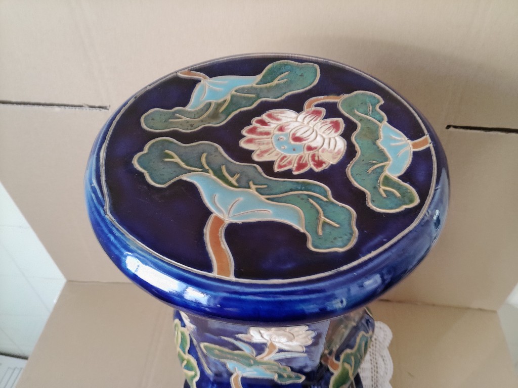 Vintage aardewerk zuil kobaltblauw 53cm - Afbeelding 3