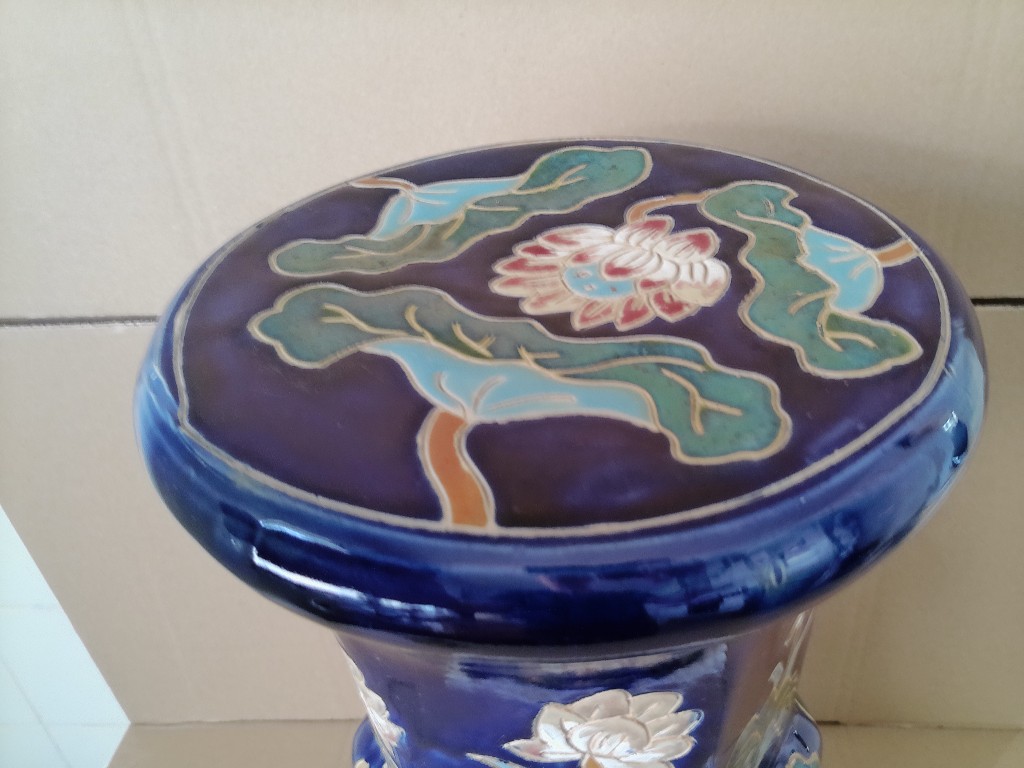 Vintage aardewerk zuil kobaltblauw 53cm - Afbeelding 6