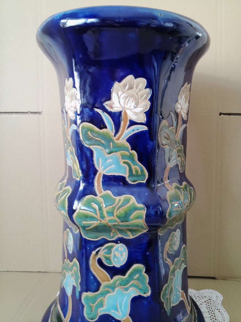 Vintage aardewerk zuil kobaltblauw 53cm - Afbeelding 7