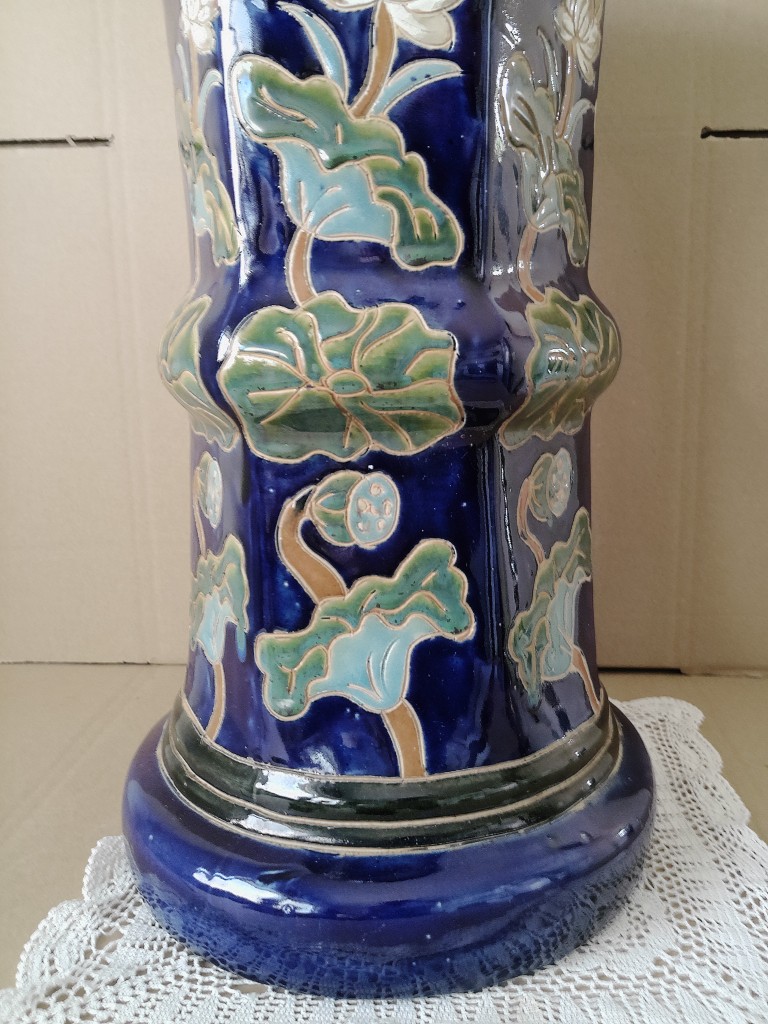 Vintage aardewerk zuil kobaltblauw 53cm - Afbeelding 8