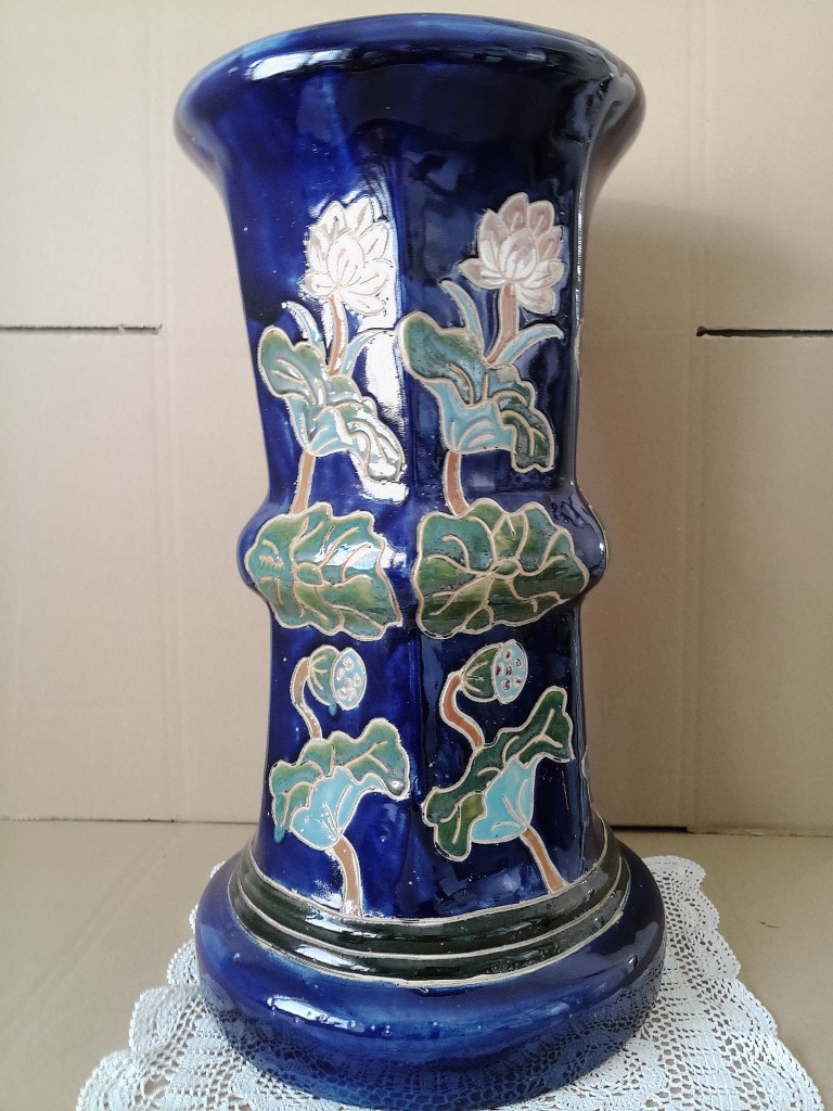 Vintage aardewerk zuil kobaltblauw 53cm - Afbeelding 9