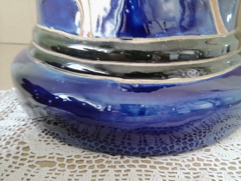 Vintage aardewerk zuil kobaltblauw 53cm - Afbeelding 11