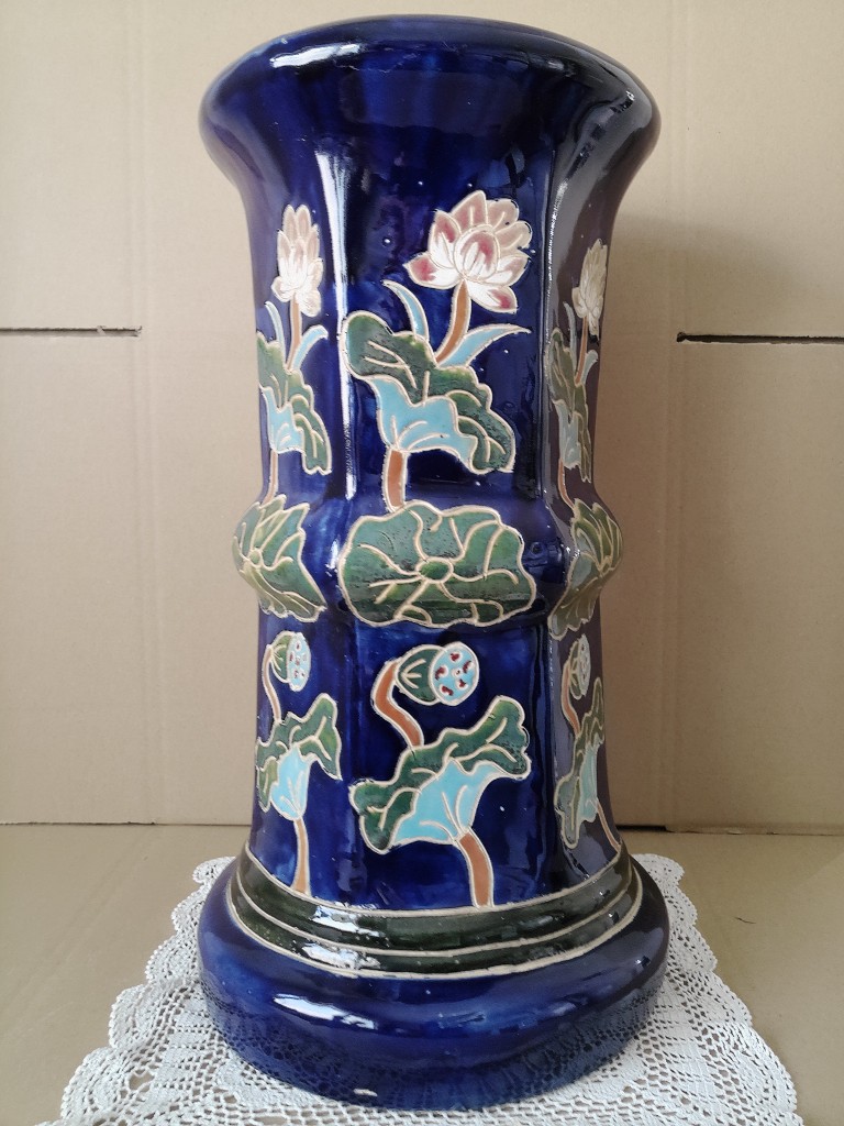 Vintage aardewerk zuil kobaltblauw 53cm - Afbeelding 12