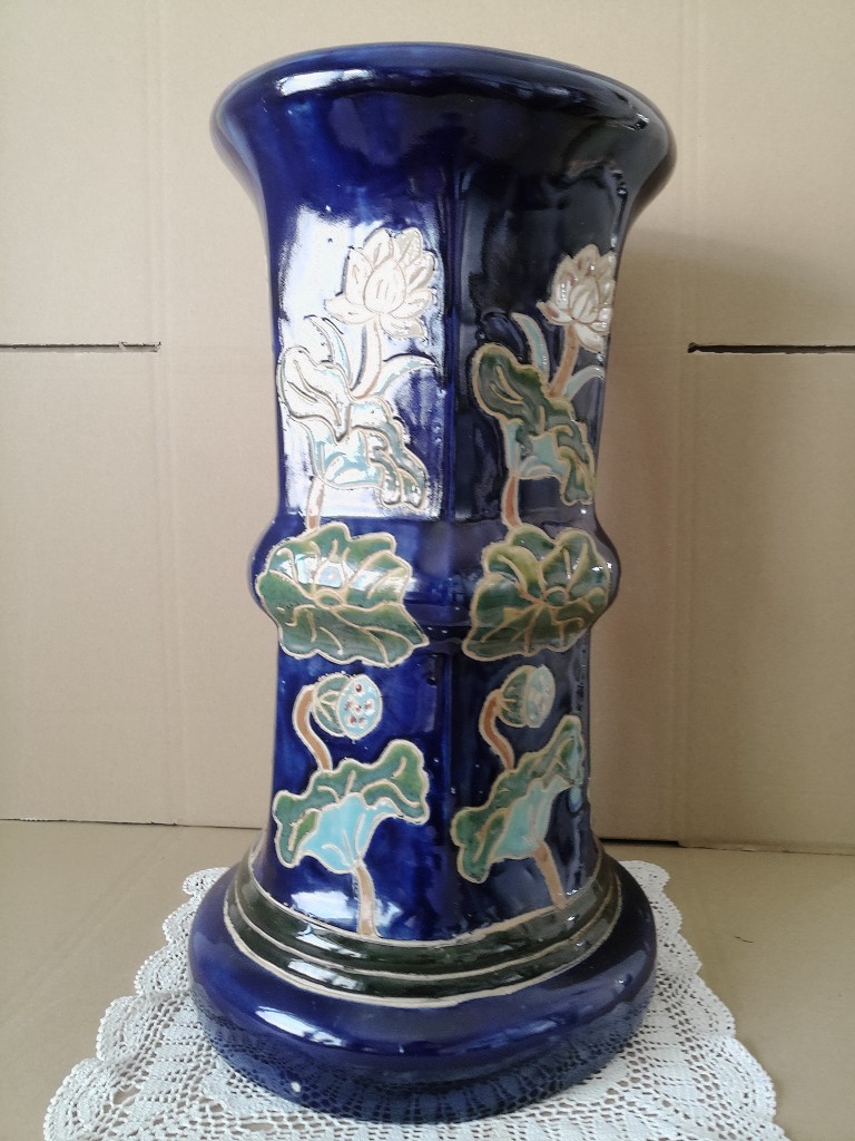 Vintage aardewerk zuil kobaltblauw 53cm - Afbeelding 15