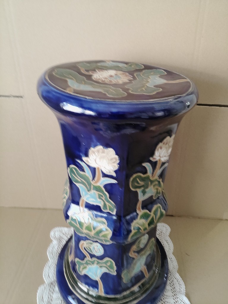 Vintage aardewerk zuil kobaltblauw 53cm - Afbeelding 16